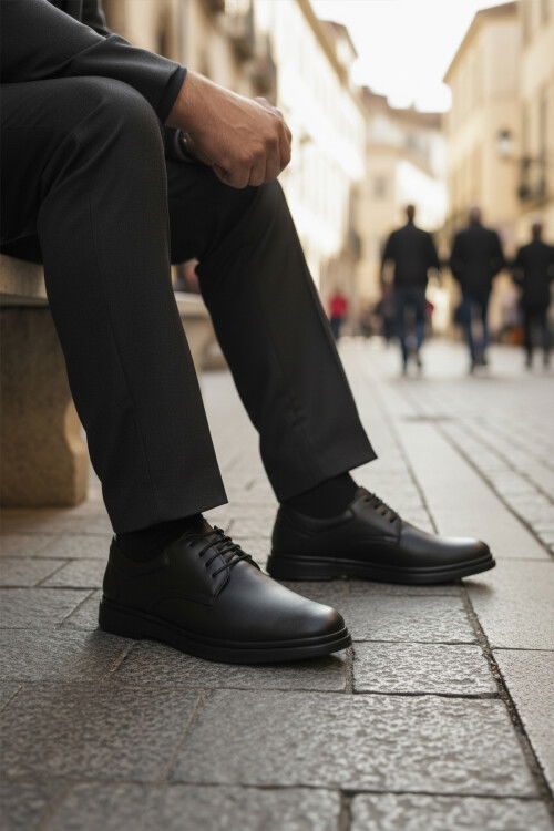 حذاء كاجوال رجالي من الجلد الطبيعي باللون الأسود DSN 2027 M