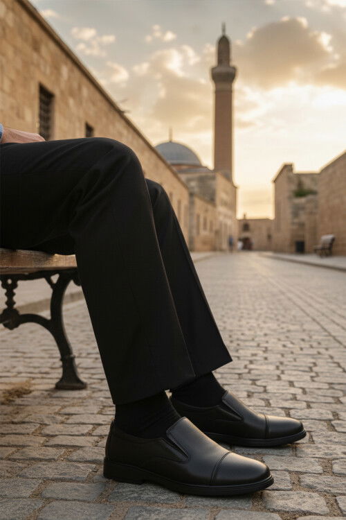 حذاء رجالي كلاسيكي تشريحي بنعل جل أسود من الجلد الطبيعي مقاس 425 م