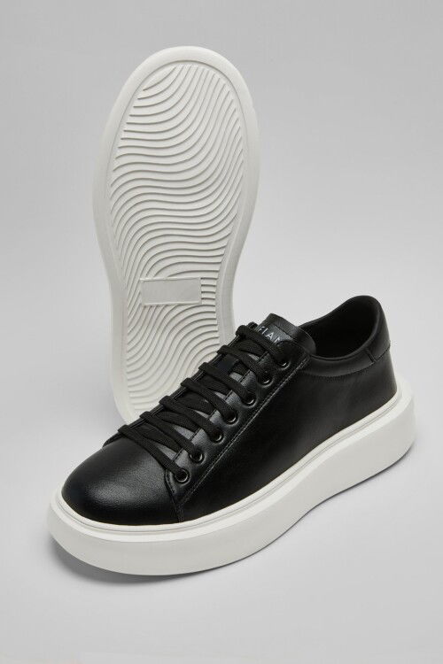 Siyah Hakiki Deri Bağcıklı Erkek Sneaker Gage M