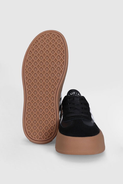 Siyah Hakiki Deri Bağcıklı Unisex Sneaker Mira G