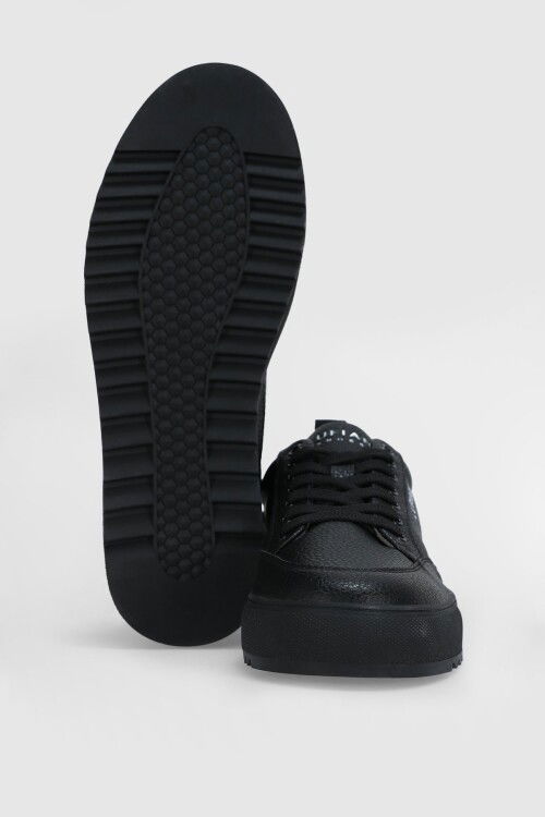 Siyah Hakiki Deri Bağcıklı Erkek Sneaker Philip M