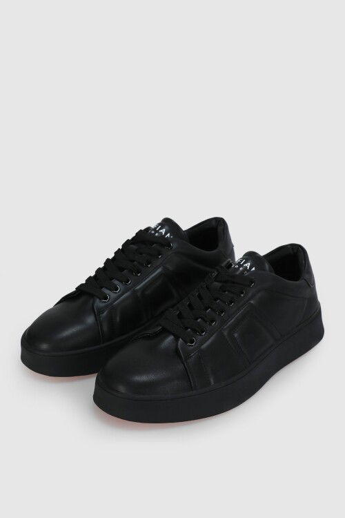 Siyah Hakiki Deri Bağcıklı Erkek Sneaker Zeus M