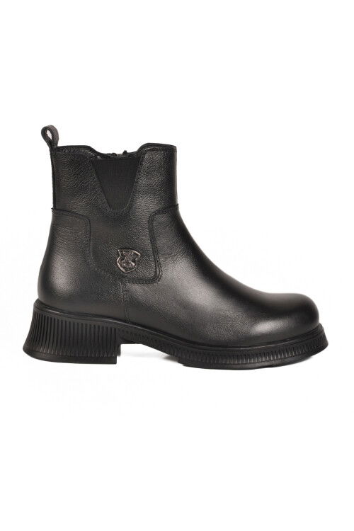 Black Genuine Leather Womens Boots with Polar Fleece Inside 2452706K Z