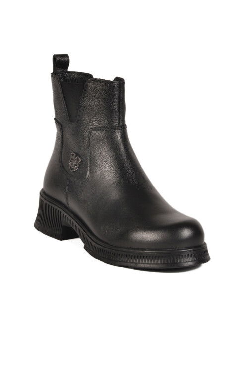 Black Genuine Leather Womens Boots with Polar Fleece Inside 2452706K Z