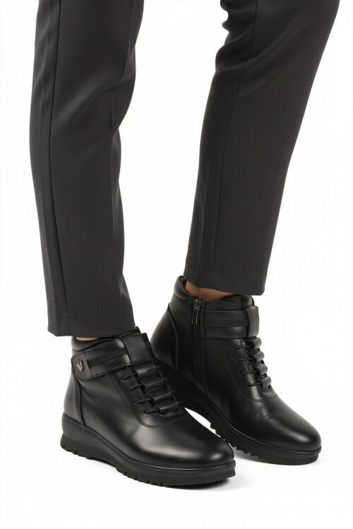 Black Genuine Leather Anatomical Polarized Non-Slip Womens Boots Z438 Z