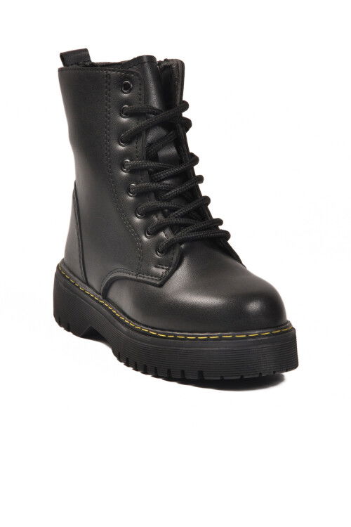 Black Polar Fleece Lace-Up Zippered Non-Slip Girls Boots Dale 05 F