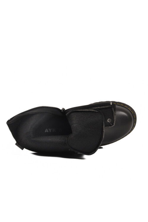 Black Polar Fleece Lace-Up Zippered Non-Slip Girls Boots Dale 05 F