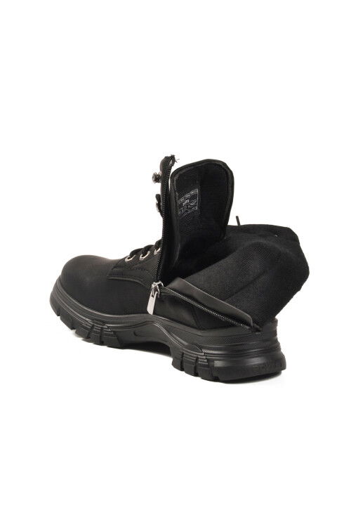 حذاء نسائي أسود من الصوف القطبي بسحاب ونعل مانع للانزلاق 24035 Z