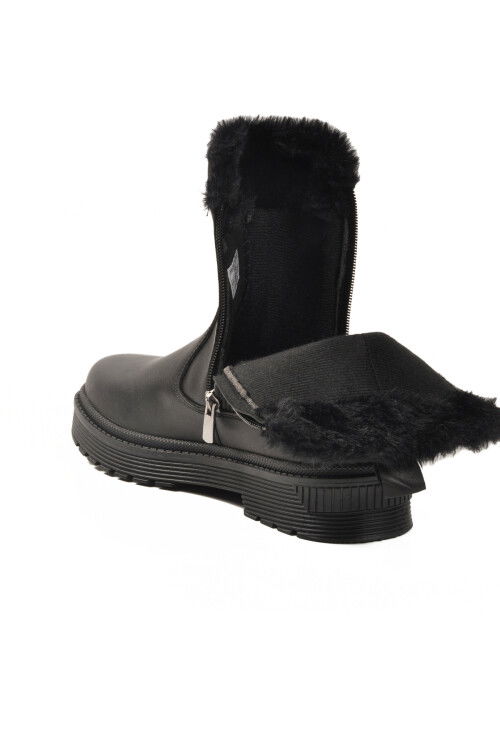 Black Polar Fleece Zippered Non-Slip Sole Womens Boots 23003 Z