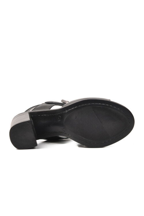 Siyah Hakiki Deri Kadın Topuklu Sandalet 9750 Z