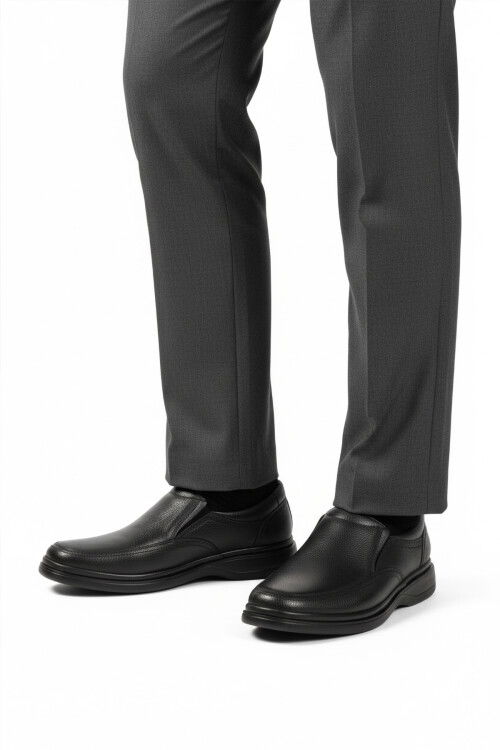 Black Wrinkled Genuine Leather Mens Casual Shoes DSN 2035 M