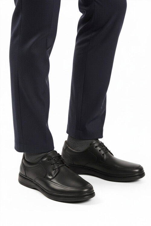 Black Wrinkled Genuine Leather Mens Casual Shoes DSN 2038 M