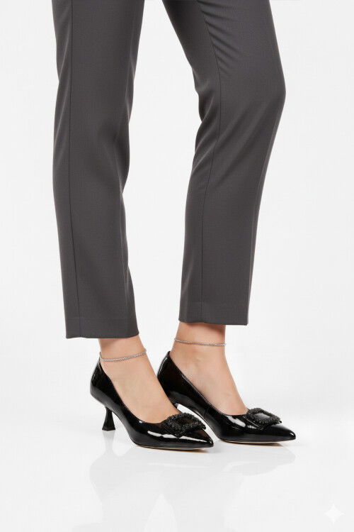 Black Wrinkled Thin Short Heeled Womens Evening Shoes 357172 Z