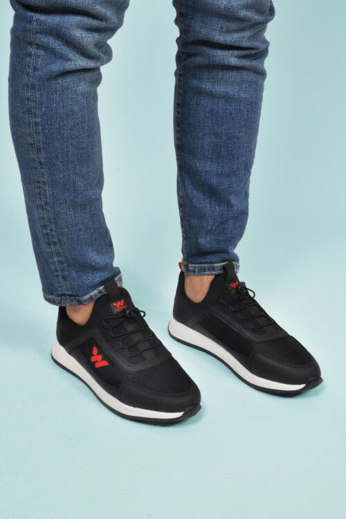 Black Red Lock Lace-Up Lightweight Flexible Mens Sneakers Apollo 166 M