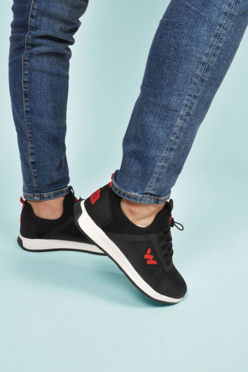 Black Red Lock Lace-Up Lightweight Flexible Mens Sneakers Apollo 166 M