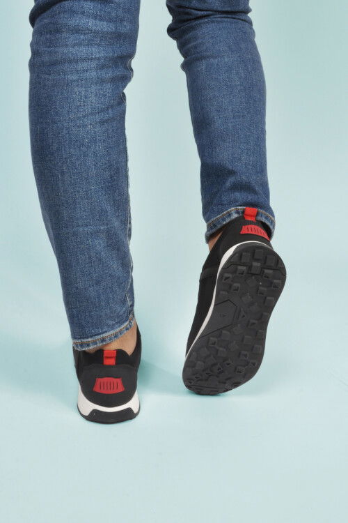 Black Red Lock Lace-Up Lightweight Flexible Mens Sneakers Apollo 166 M