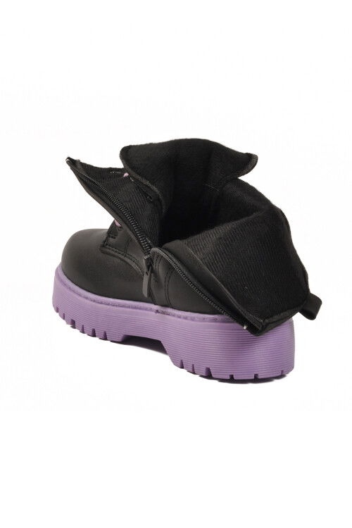 Black Purple Polar Fleece Lace-Up Zippered Non-Slip Girls Boots Dale 05 F