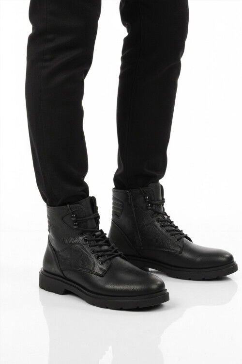 Siyah İçi Polarlı Kaymaz Fermuarlı Bağcıklı Erkek Bot 562 M