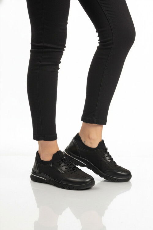 Siyah Nubuk Hakiki Deri Anatomik Kadın Casual Ayakkabı PLV061 Z