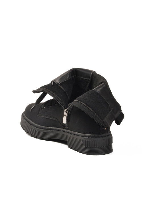 حذاء نسائي طويل من جلد النوبوك الأسود بسحاب ونعل مانع للانزلاق 23002 Z