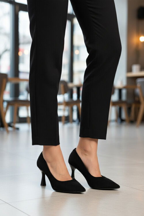 Black Short Thin Heeled Womens Evening Shoes 357190 Z