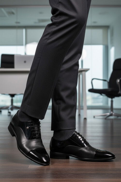 Siyah Rugan Hakiki Deri Erkek Klasik Ayakkabı 2805 M