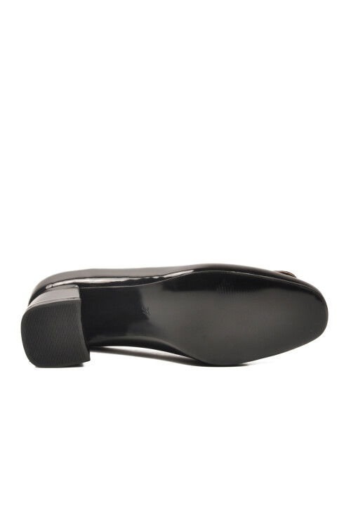 Black Patent Leather Thick Heeled Womens Evening Shoes 695040 Z