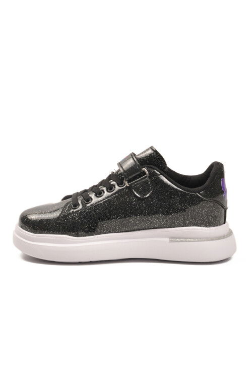 Black Patent Leather Glittery Velcro Lightweight Girls Sneakers 2540-26K F