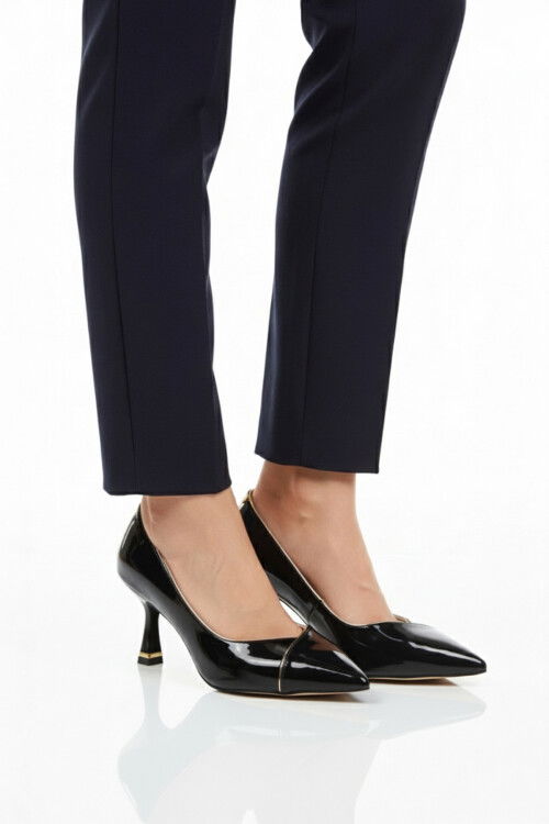 Black Patent Leather Thin Heeled Womens Evening Shoes 357164 Z