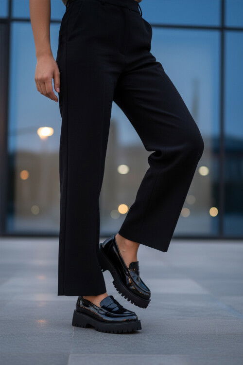 Black Patent Leather Thick Sole Womens Casual Shoes 572453 Z