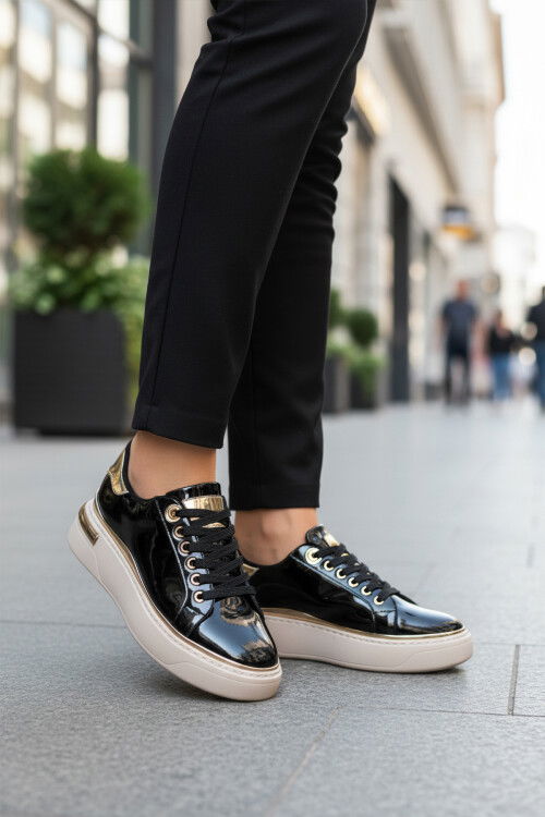 Siyah Rugan Bağcıklı Hafif Kadın Sneaker Lady 029 Z