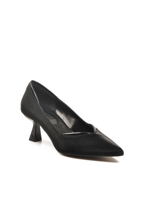 Black Satin Short Thin Heeled Evening Shoes 357188 Z