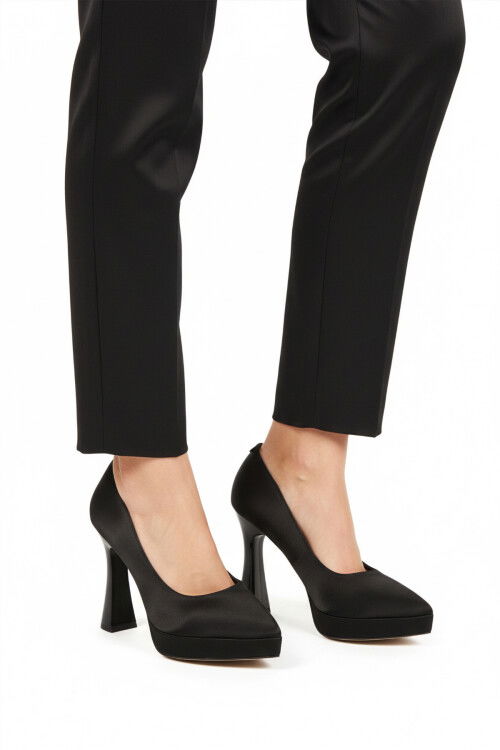 Black Satin Thin Long Womens High Heel Shoes 448206 Z
