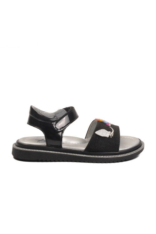 Black Glittery Velcro Orthopedic Girls Sandals 25T105 P