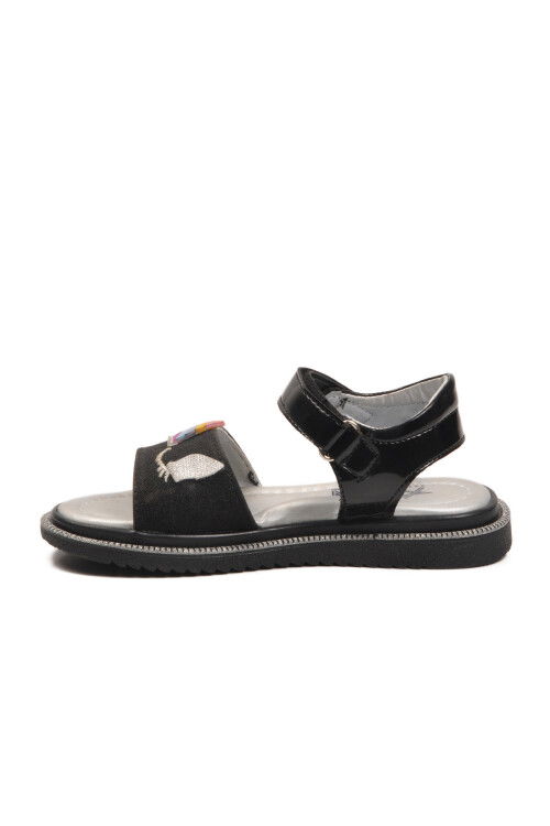 Black Glittery Velcro Orthopedic Girls Sandals 25T105 P