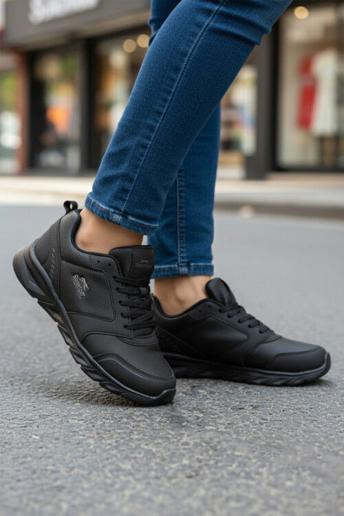 Siyah Hafif Esnek Bağcıklı Cilt Unisex Spor Ayakkabı Epic G