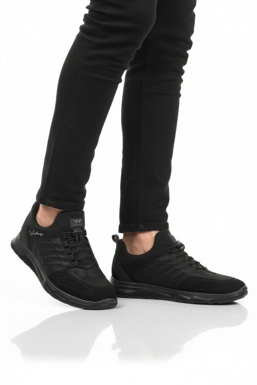 Siyah Elastik Bağcıklı Hafif Esnek Erkek Spor Ayakkabı Dong 2534 M