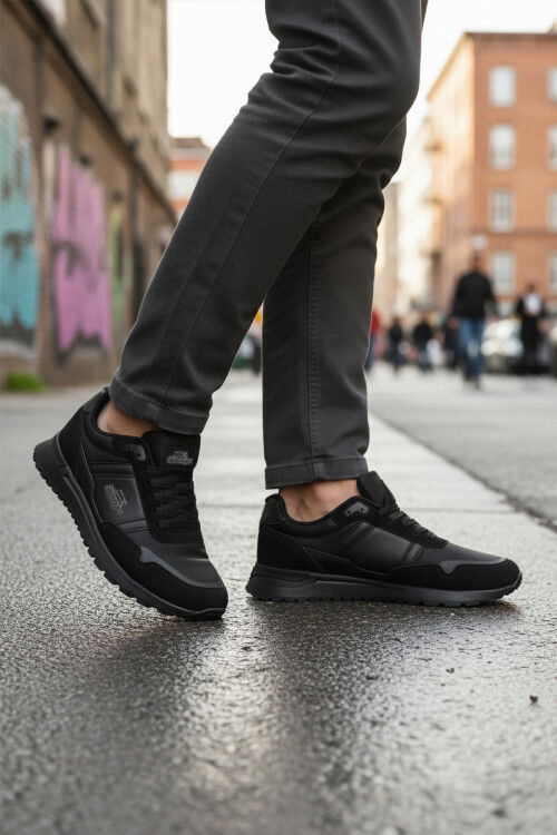 Siyah Bağcıklı Cilt Erkek Spor Ayakkabı Optica M