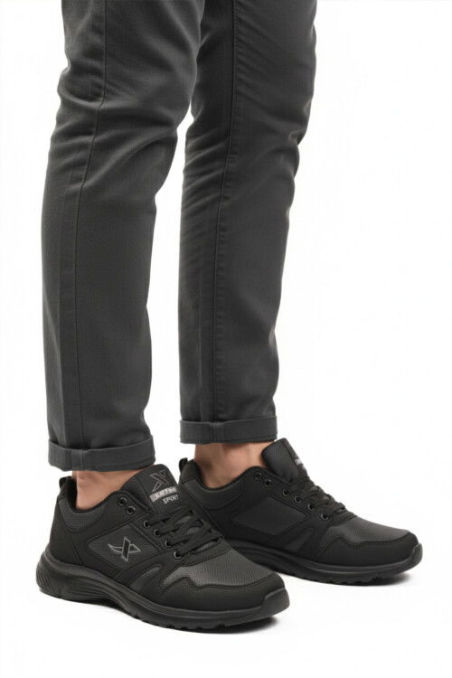 Black Lace-Up Lightweight Flexible Mens Sneakers Xstep 020-Skin M