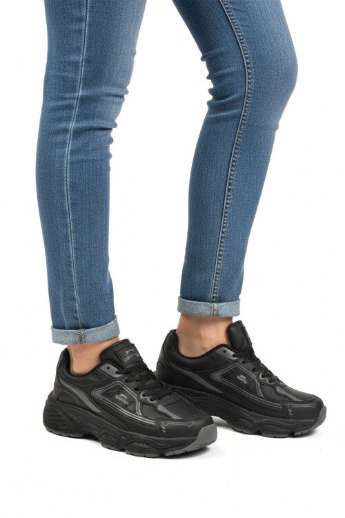 Siyah Bağcıklı Hafif Cilt Unisex Spor Ayakkabı Zafira G