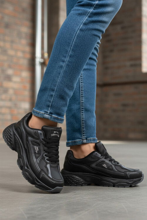 Siyah Bağcıklı Hafif Cilt Unisex Spor Ayakkabı Zafira G