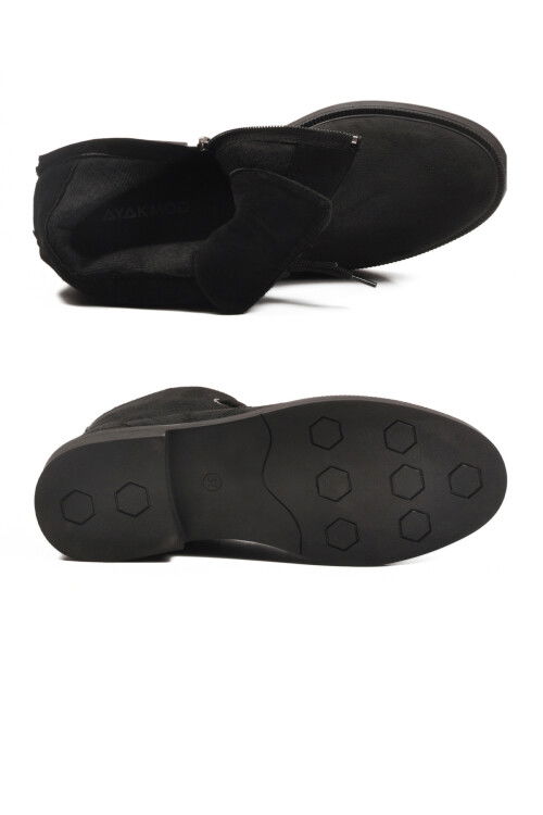 Siyah Süet Bağcıklı Fermuarlı Kaymaz Kadın Bot 284098 Z