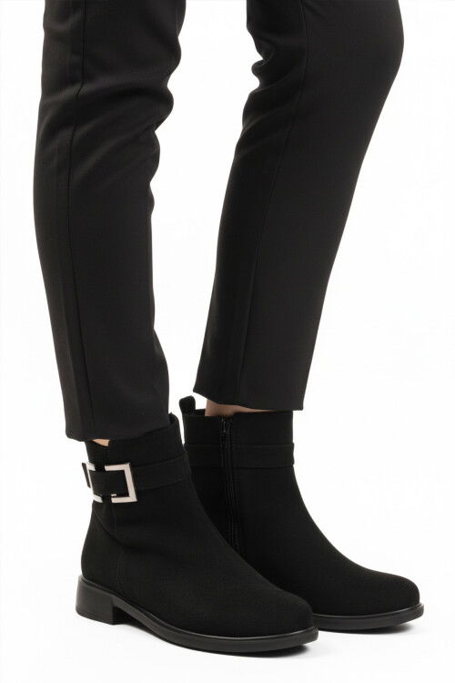 Siyah Süet Fermuarlı Kaymaz İçi Polarlı Kadın Bot 209144 Z