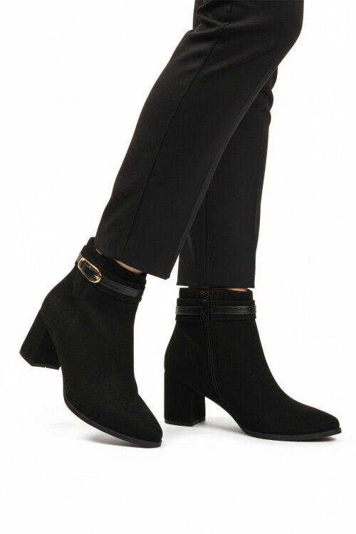 Siyah Süet Fermuarlı İçi Kürklü Kadın Topuklu Bot 547815 Z