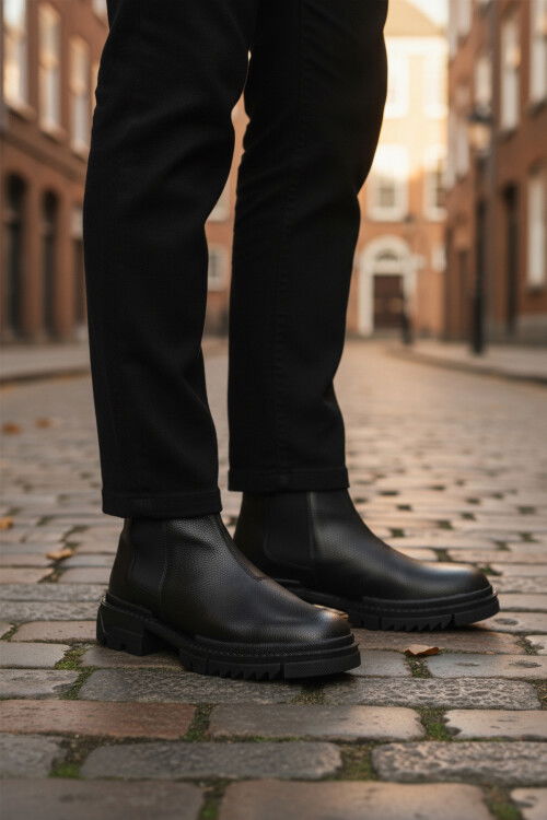 Siyah İçi Polarlı Kaymaz Soğuğa Dirençli Erkek Chelsea Bot 748 M