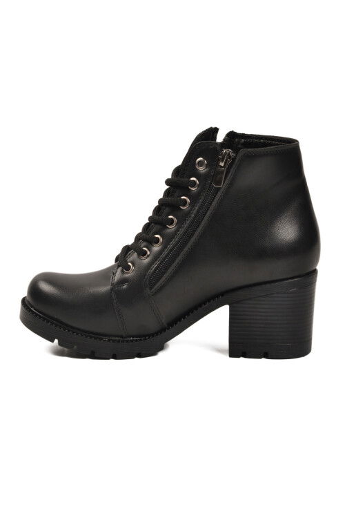 Black Lace-Up Zippered Heeled Womens Boots 196 Z