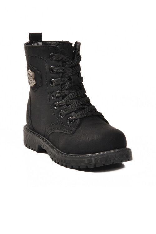 Siyah Zümrüt içi Polarlı Bağcıklı Fermuarlı Kız Çocuk Bot 24028 P