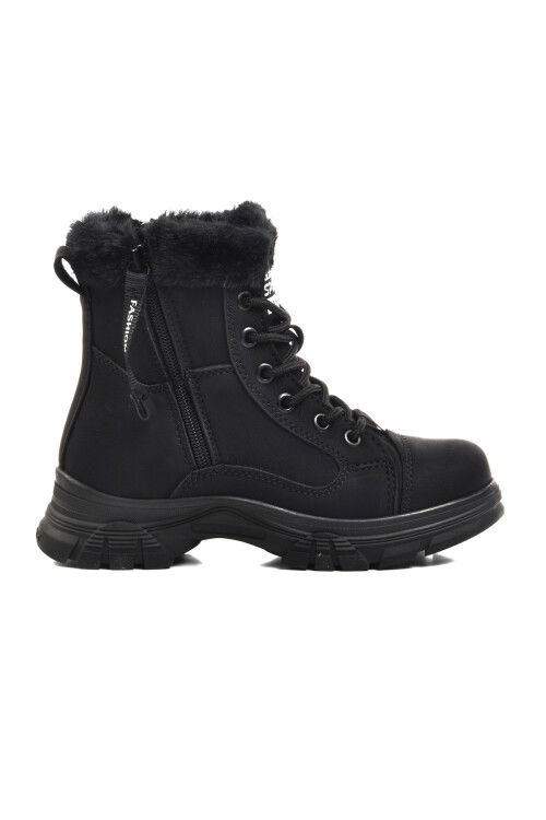 Black Emerald Fur Lined Zippered Non-Slip Sole Girls Boots 24072 F