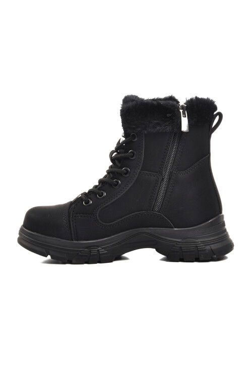 Black Emerald Fur Lined Zippered Non-Slip Sole Girls Boots 24072 F