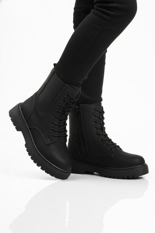 Siyah Zümrüt Polarlı Kaymaz Soğuğa Dirençli Deri Çocuk Bot Tuno 07 F